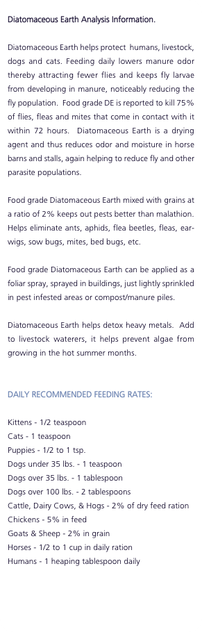  Diatomaceous Earth Analysis Information.  Diatomaceous Earth h